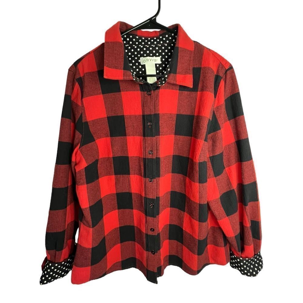 Orvis Red and Black Long Sleeve Collared Button Up Flannel T-Shirt